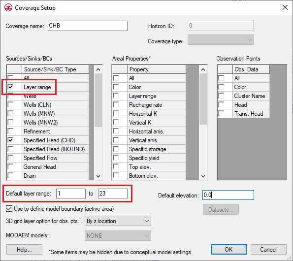 Example of the Coverage Setup for Layer Ranges