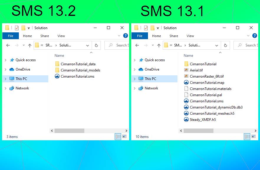 Comparison of file organization between SMS 13.2 and SMS 13.1